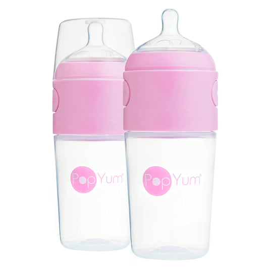 PopYum 9 oz Orange Anti-Colic Formula Making/Mixing/Dispenser Baby Bottle with #2 Medium Flow Nipple, 260 ml, BPA-Free, Natural Latch