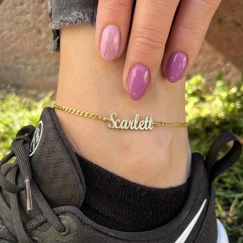 Custom Bracelet with Name 18K Gold Plated Personalized Name Ankle Bracelet Adjustable, Customized Beach Jewelry Gifts for Women Girlfriend