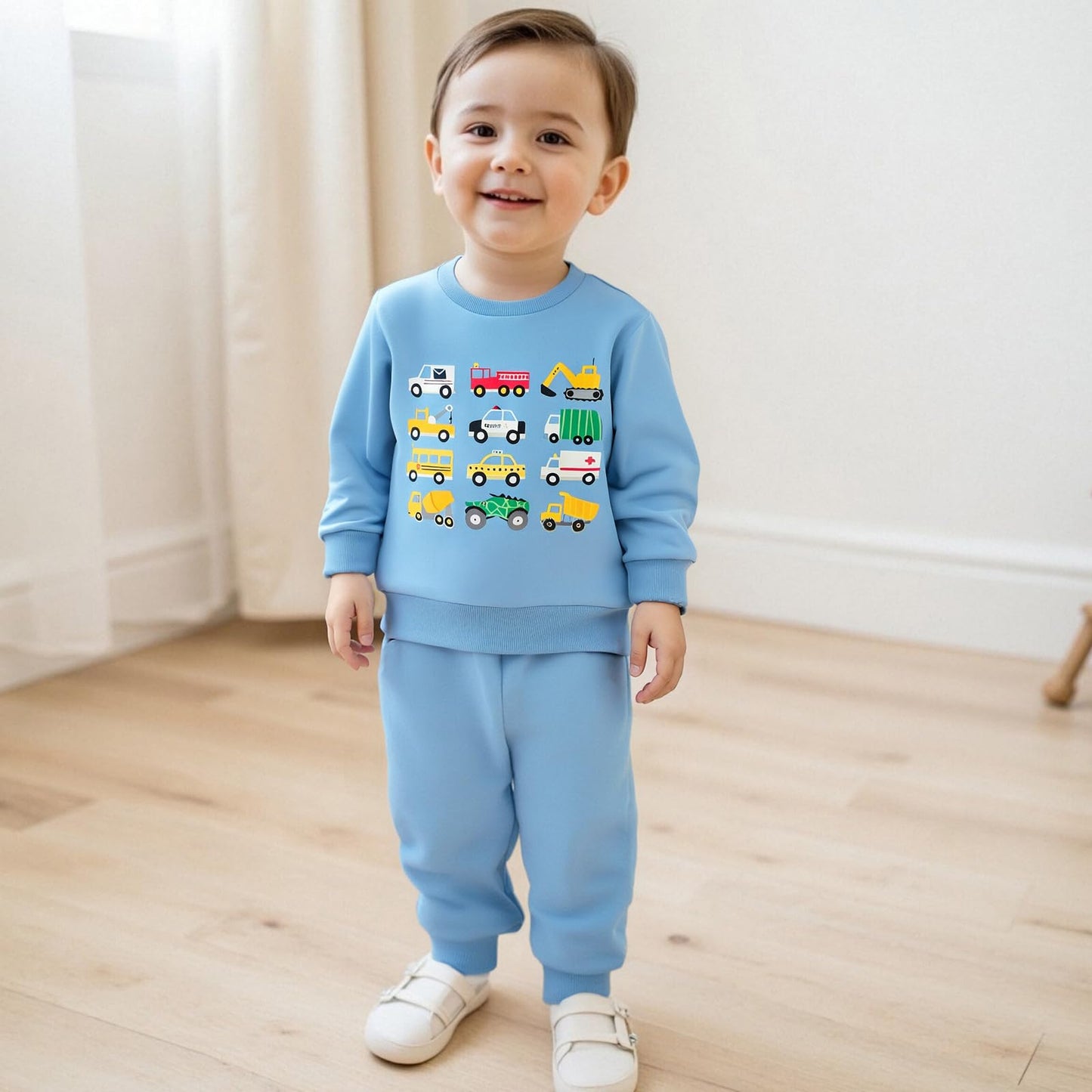 Fernvia Baby Boy Fall Winter Clothes Toddler Kids Solid Outfits Vehicle Long Sleeve Sweatshirt Tops + Joggers Pants Set