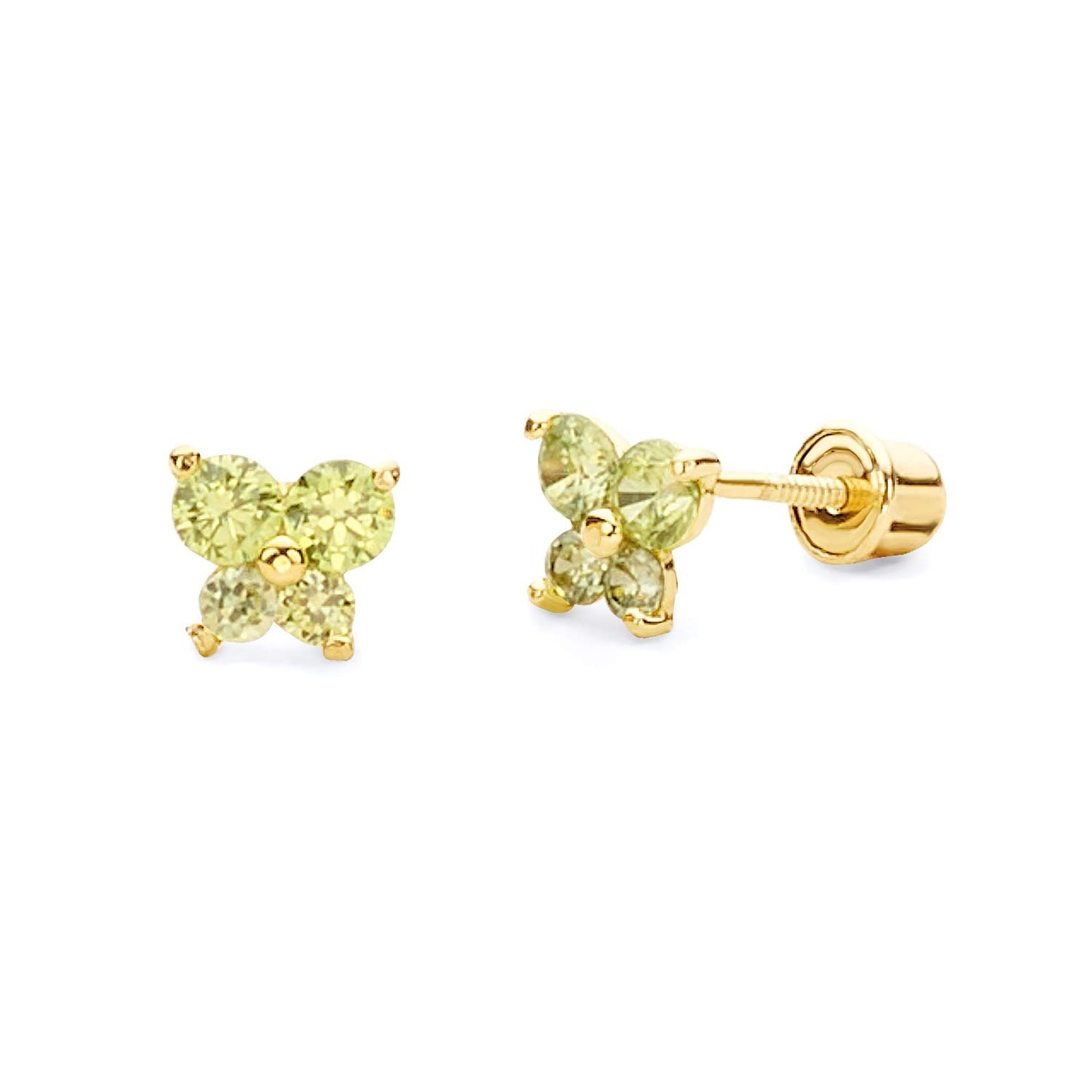 14k REAL Yellow Gold Butterfly Stud Earrings with Screw Back- 12 Different Color Available