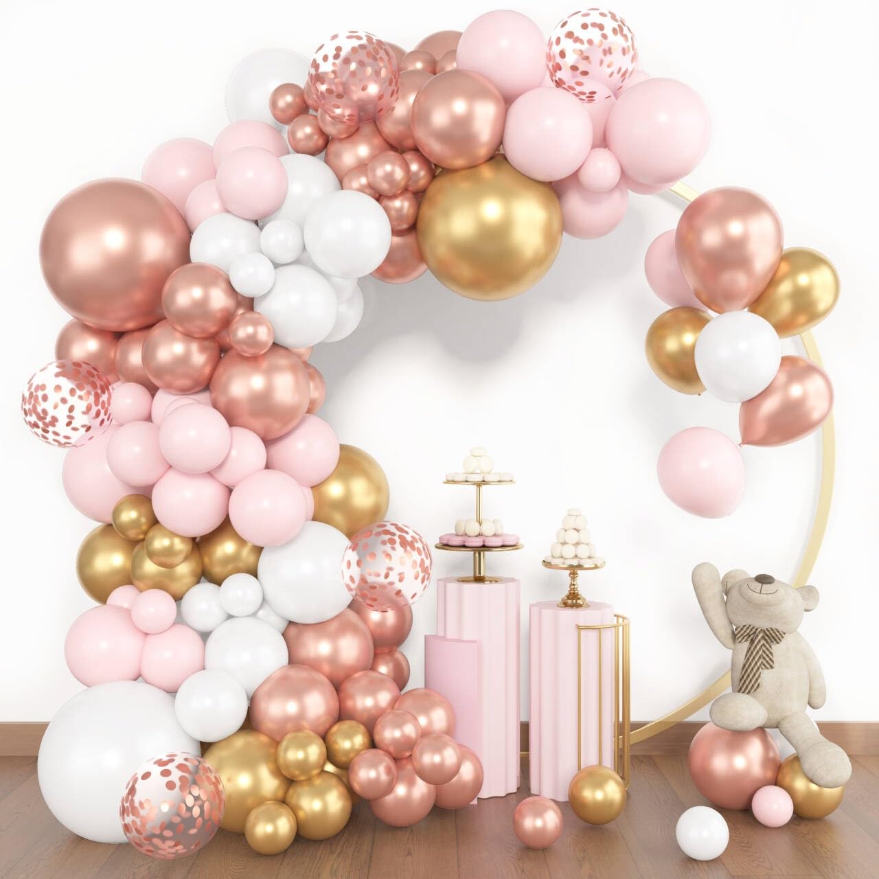 Amandir 153pcs Sage Green Balloon Garland Arch Kit, Different Sizes 18 12 10 5 inch Green Blush Gold Latex Metallic Confetti Gold Balloons for Birthday Baby Shower Wedding Safari Forest Decorations