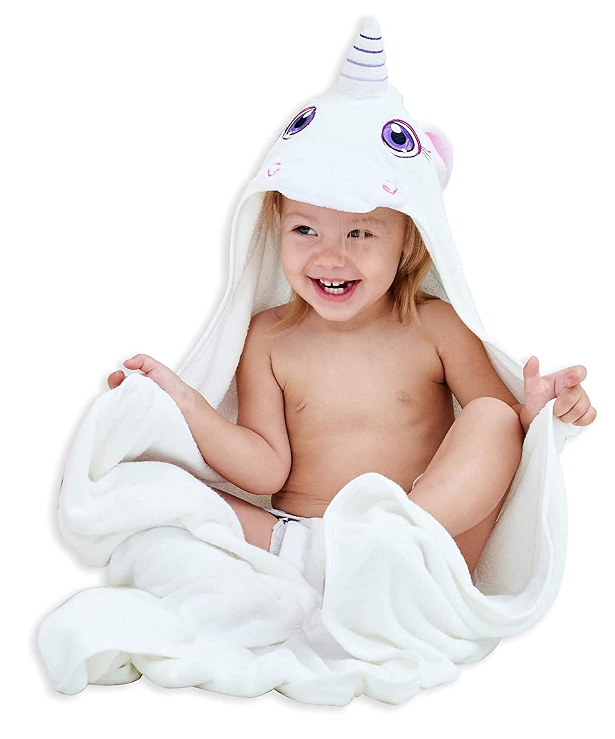 HIPHOP PANDA Hooded Towel - Rayon Made from Bamboo, Bath Towel with Bear Ears for Newborn, Babie, Toddler, Infant - Absorbent Large Baby Towel - Yellow Duck, 30 x 30 Inch