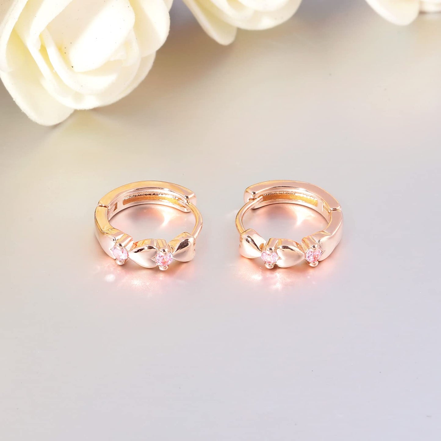 CiNily 14K White Gold Plated Small Hoop Earrings for Women Girls Heart Cubic Zirconia Hypoallergenic Earrings