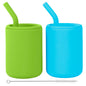WeeSprout Silicone Baby Cups With Straws and Lids, 4 & 8 oz Options, Set of 2, Food Grade Toddler Training Container, Built In Straw Stoppers, Measurement Markings, Dishwasher Safe + Straw Cleaner