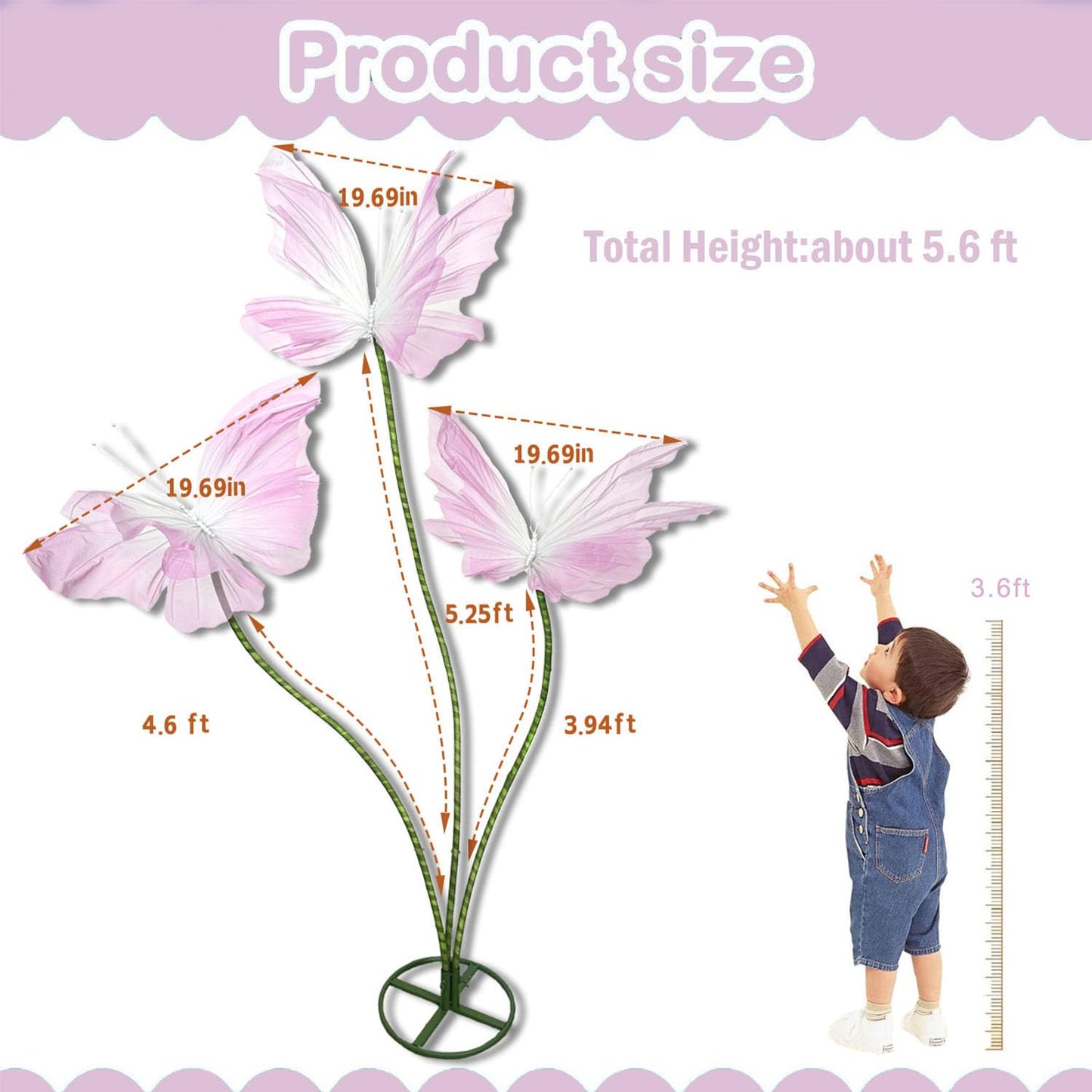 3Pcs Giant Silk Butterfly Decorations, Large Butterflys Decoration with Standing Base, for Wedding Ceremony Birthday Party Baby Shower Church Backdrop Decoration Home Decor (Pink)
