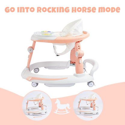 3 in 1 Baby Walker, Baby Walkers for Boys and Girls with Removable Footrest, Feeding Tray, Rocking Function & Music Tray(Without Battery), Foldable Activity Walker for Baby 6-18 Months (Blue)