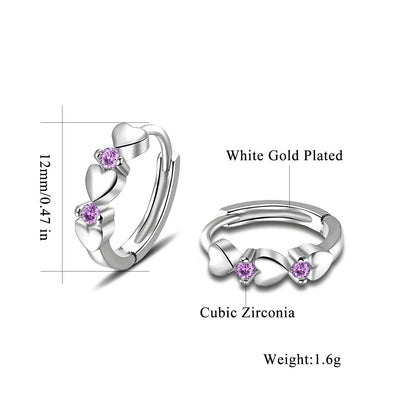 CiNily 14K White Gold Plated Small Hoop Earrings for Women Girls Heart Cubic Zirconia Hypoallergenic Earrings