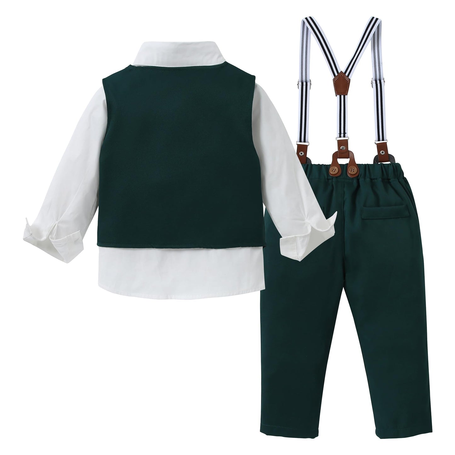 WESIDOM Toddler Boy Clothes Suit Formal Dress Shirt+Bowtie+Vest+Boutonniere+Suspender Pants Boys Gentleman Outfits Set