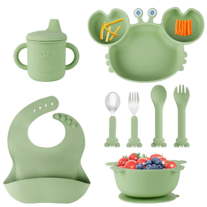 Silicone Baby Feeding Set with BPA-Free Suction Plates, Bowl, Silicone Bibs, Sippy Cup, 2 Set Forks and Spoons for Babies 8PCS Baby Led Weaning Supplies Self Feeding Utensils for Toddlers Kids (Pink)