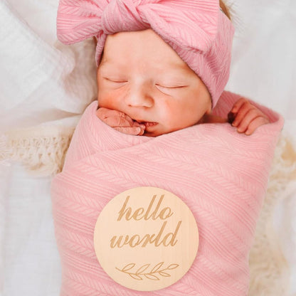 Newborn Receiving Blanket with Bow Hat Mittens Wooden Card Set Wheat-Pattern Newborns Toddler Baby Boy Girl Nursery Swaddle Wrap