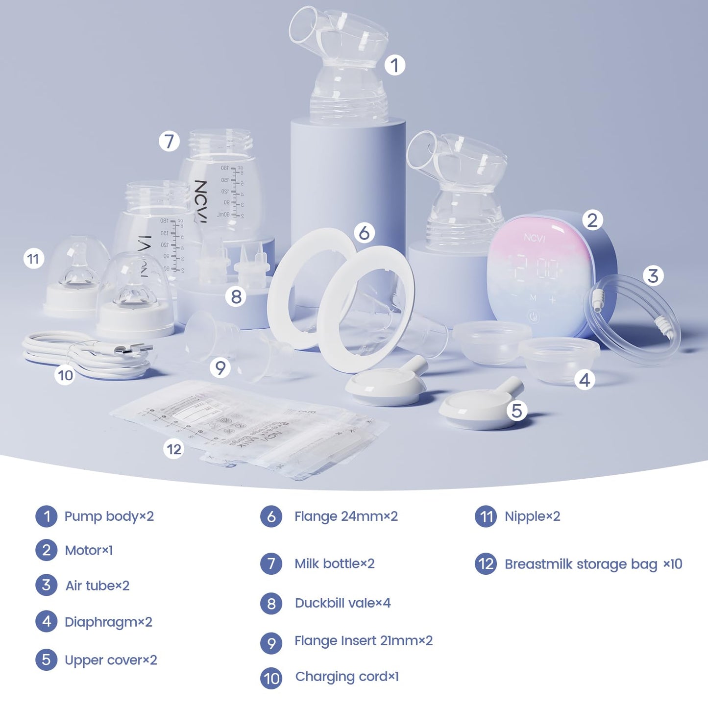 NCVI Double Electric Breast Pump XB-8122-2 with 4 Modes 9 Levels, Breastfeeding Pump with 21/24mm Flanges, Rechargeable Milk Pump Ultra-Quiet for Home & Travel, LED Touchscreen