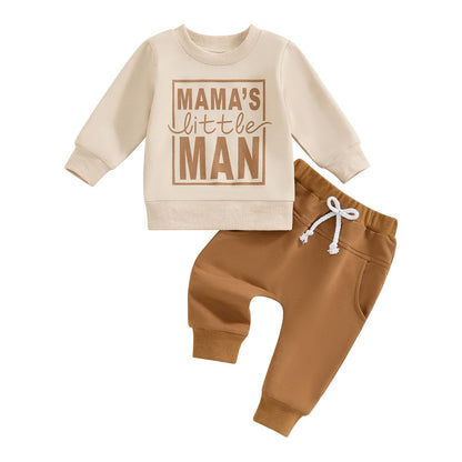 Toddler Baby Boy Sweatshirt Outfit Mamas Little Man Long Sleeve Shirt Jogger Pants Fall Outfits Winter Clothes Set