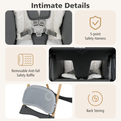 INFANS Baby High Chair, High Chairs for Babies & Toddlers with Adjustable Height Backrest Footrest Removable Tray, Easy to Clean PU Seat Convertible Quick Folding Portable Highchair (Dark Gray)