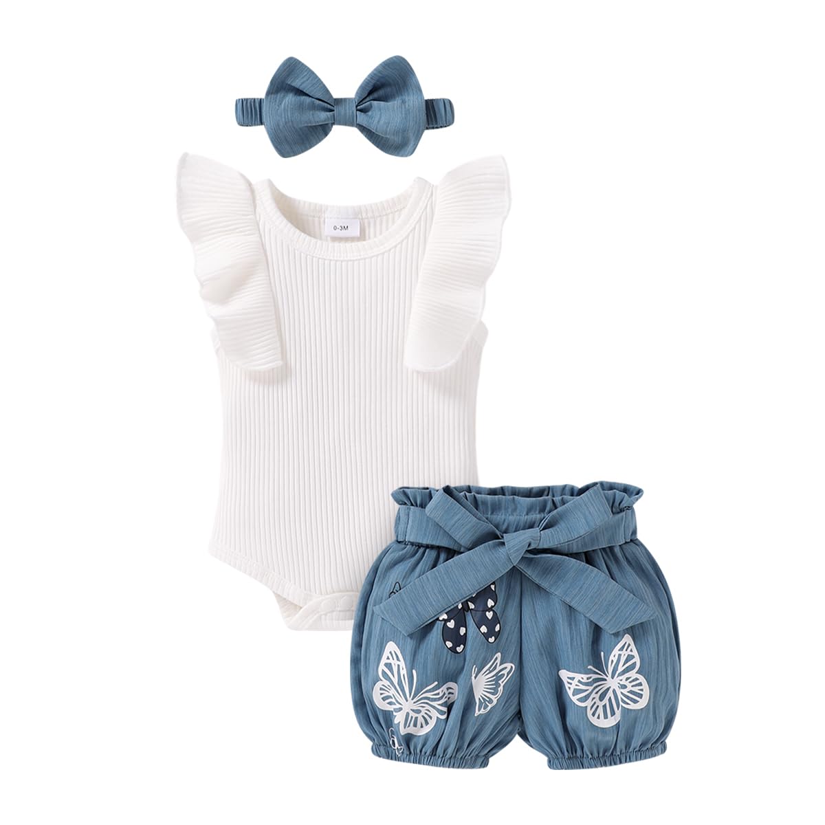 Tiny Cutey Baby Girl Clothes Infant Summer Outfits Set Ruffle Sleeve Romper and Floral Shorts with Headband