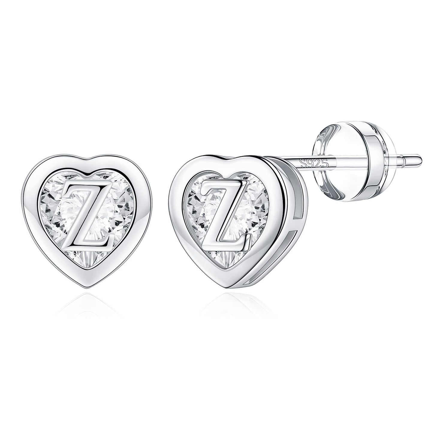 IEFWELL Heart Stud Earrings for Girls Women, S925 Sterling Silver Studs Hypoallergenic Earrings CZ Heart Earrings Initial Earrings for Teen Girls Kids Jewelry for Girls Gifts