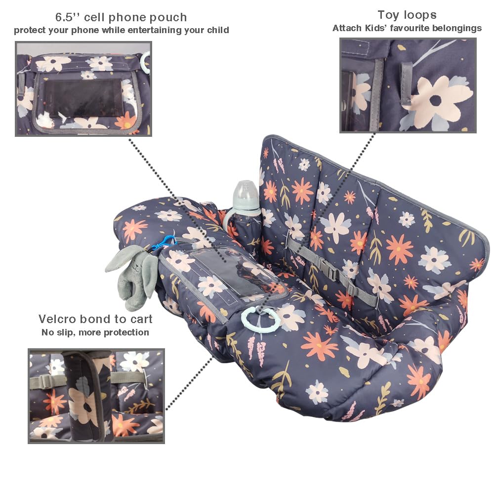 Shopping Cart Cover for Baby/Toddler 2-in-1 High Chair Cover, Easy Attach & Remove, with Cellphone Holder, Pink Strip Star