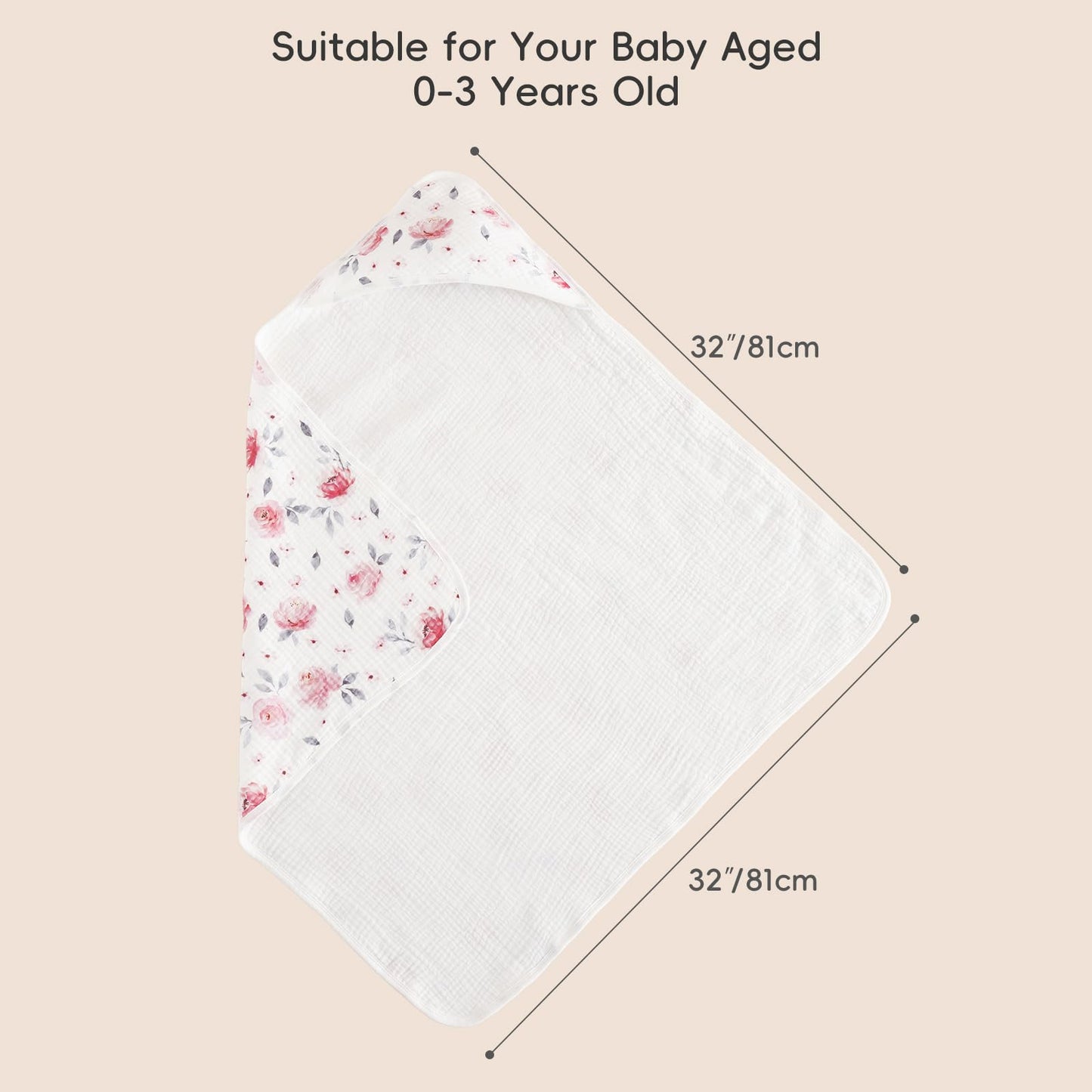 PHF 2 Pack Baby Hooded Towels, 100% Muslin Cotton Baby Bath Towel with Hood for Newborn, Infant, Toddler, Ultra Soft and Absorbent Baby Essentials Bath Towels for Girls, 32x32Inch, Floral
