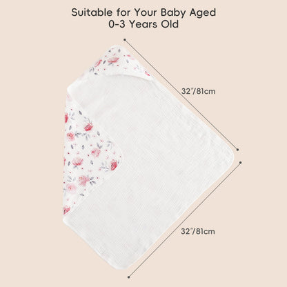PHF 2 Pack Baby Hooded Towels, 100% Muslin Cotton Baby Bath Towel with Hood for Newborn, Infant, Toddler, Ultra Soft and Absorbent Baby Essentials Bath Towels for Girls, 32x32Inch, Floral