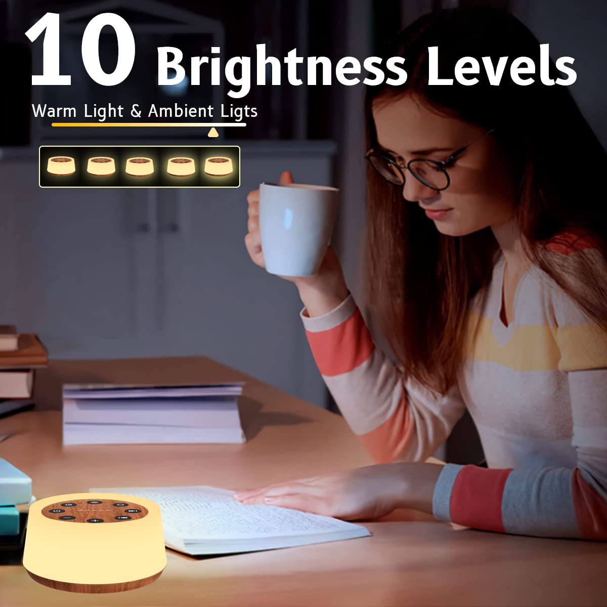 ColorsNoise Sound Machine and White Noise Machine with 30 Soothing Sounds with 12 Colors Baby Night Light with Memory Function (Black)
