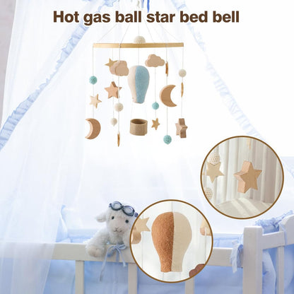 Baby Crib Mobile for Boys Girls, Wooden Boho Nursery Mobile Hot Air Balloon Stars Moon Space Bed Bell Hanging Toys Pendant Wind Chimes Decorations, Blue
