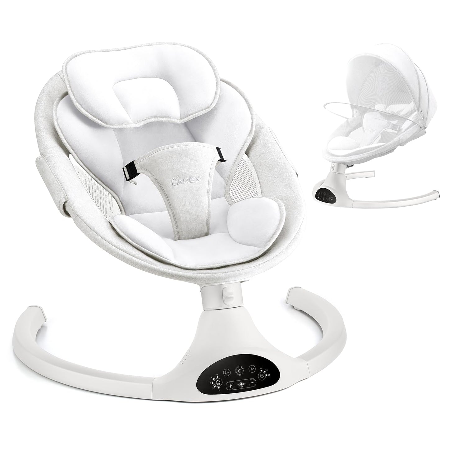 LAREX Baby Swing Infant Swing Electric Toddler Baby Rocker Portable for Newborn Boy Girl, 5 Sway Speeds with Remote Control, 10 Preset Melodies and Bluetooth, 0-6 Months Max 20 Lbs (Pink)