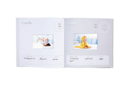 Kate & Milo Baby’s First Year Baby Memory Journal, Gender-Neutral Keepsake, Baby Milestone Memory Book and Photo Album, Perfect for Baby Showers, For New and Expecting Parents, Sky and Elephant