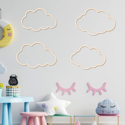 Kathfly4 Pieces Boho Nursery Cloud Star Wall Decor Wooden Babyroom Moon Rattan Wall Decor Wooden Rainbow for Children Baby Kids Boys Girls Bedroom Nursery Pendant(Cloud Moon Star)