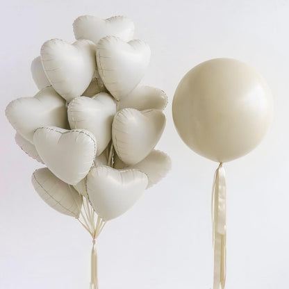Sage Green Gold Heart Balloons,12Pcs Light Gold Heart Shaped Foil Balloons,18Inch Cream White Helium Mylar Balloon for Baby Shower Birthday Anniversary Wedding Party Decorations