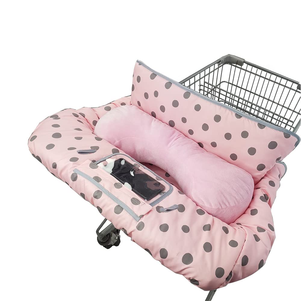 Shopping Cart Cover for Baby/Toddler 2-in-1 High Chair Cover, Easy Attach & Remove, with Cellphone Holder, Pink Strip Star