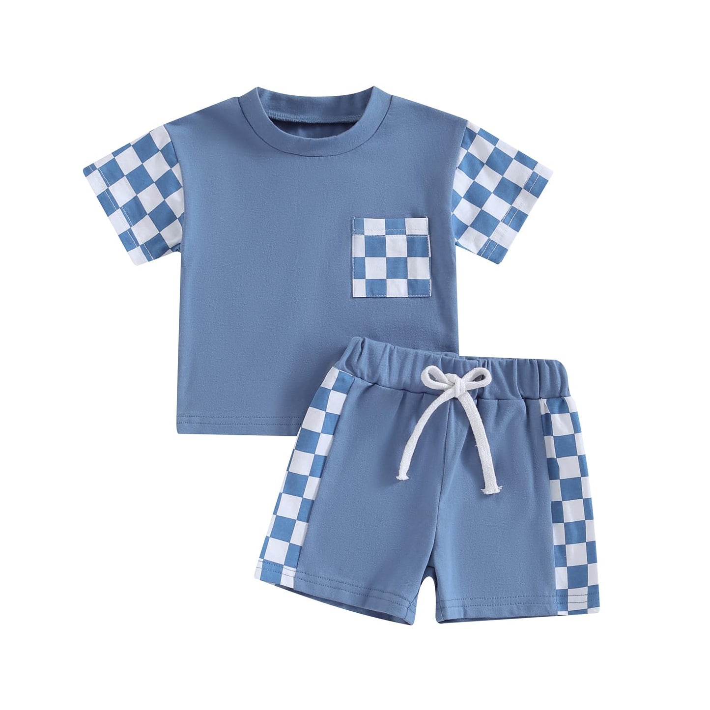 Infant Baby Boy Summer Clothes Outfit Color Block T-shirt Shorts Set Toddler Checkerboard Clothes 6 12 18 24 Months