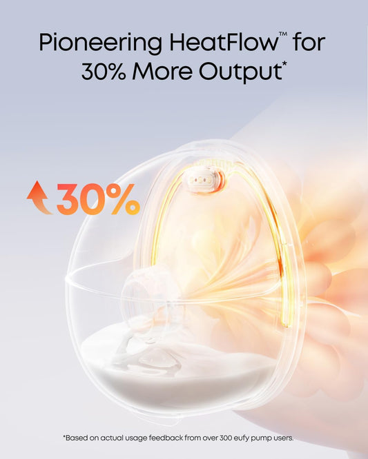 eufy Heated Wearable Breast Pump S1 Pro, Slim Hands-Free Breast Pump with Industry-Leading HeatFlow™ Tech, Wireless Charging Case, App-Controlled OptiRhythm™, Hospital-Grade Suction, in-Bra Use
