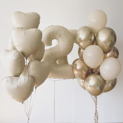 Sage Green Gold Heart Balloons,12Pcs Light Gold Heart Shaped Foil Balloons,18Inch Cream White Helium Mylar Balloon for Baby Shower Birthday Anniversary Wedding Party Decorations