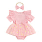 Baby Girls Daisy Romper Bowknot Bodysuit+Headband Short Sleeve Playsuits Floral Jumpsuit Infant Summer Clothes