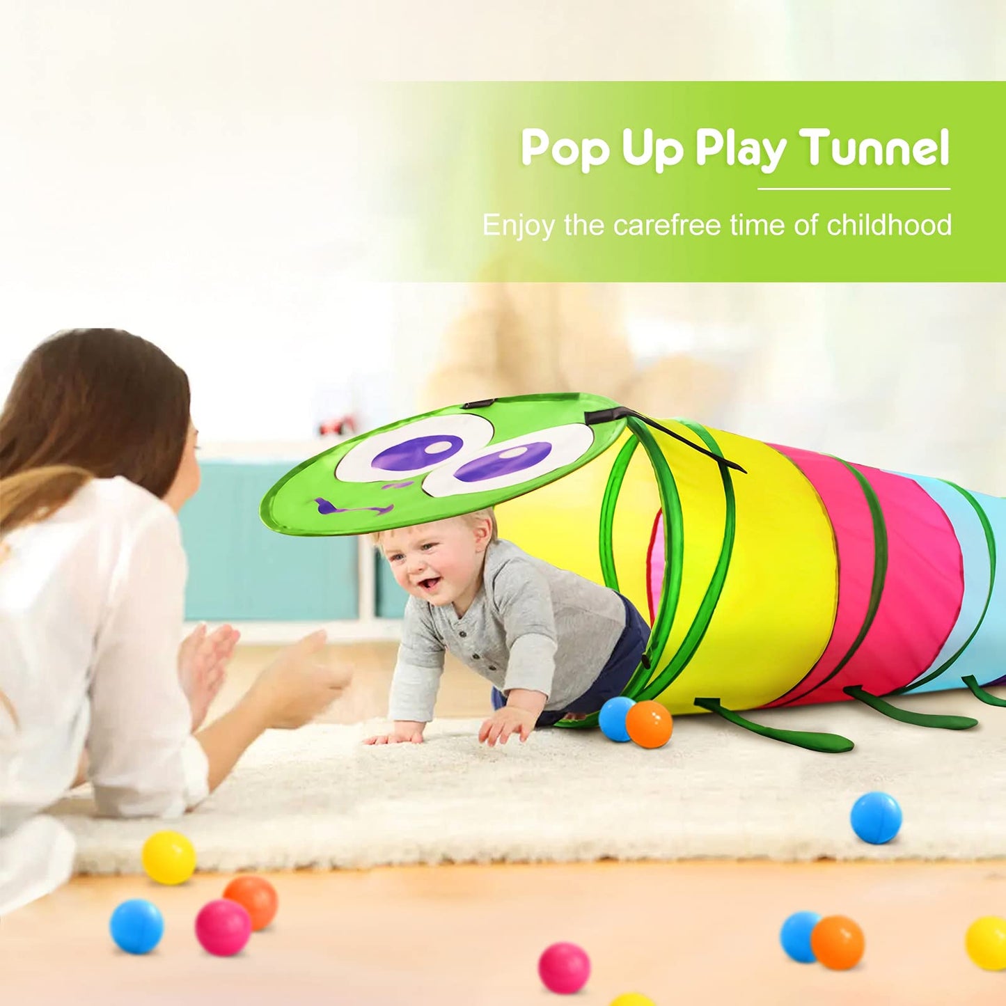 PigPigPen Pop Up Play Tunnel Tent for Toddlers Babies or Dogs, Indoor & Outdoor Toys for Kids Backyard Playset. (Red,Yellow,Blue)