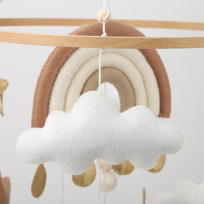 Rainbow Mobile for Crib - A Gender Neutral Boho Mobile for Crib with Gold Stars and Clouds