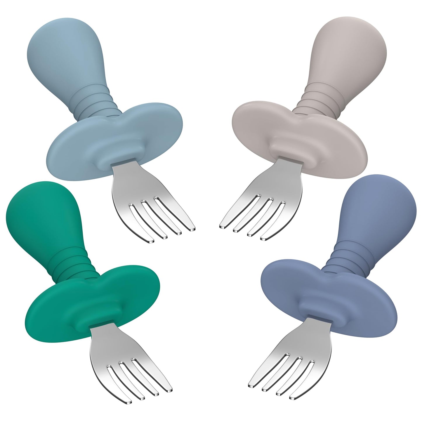 4Pcs Toddler Forks Baby Forks Set - Self-Feeding Utensils with Soft-Silicone Handles, 18/8 Stainless Steel, Anti-Choke & BPA-Free Cutlery Set