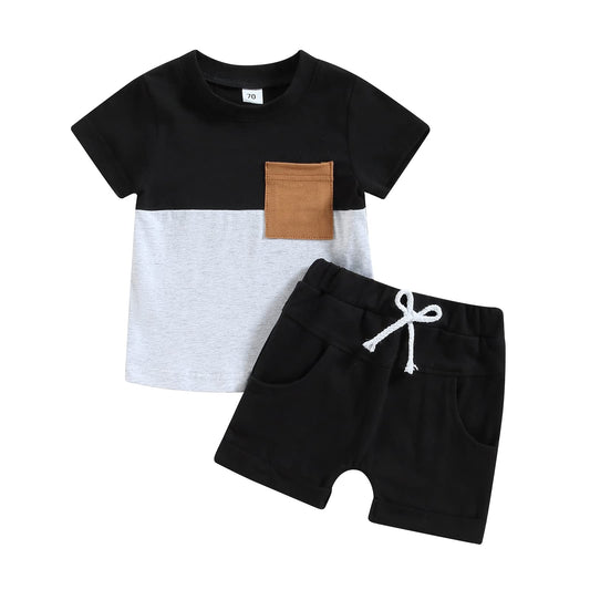 Karwuiio Toddler Baby Boy Summer Outfit Short Sleeve T-Shirt Tops Elastic Waist Shorts Set Baby Boys Clothes