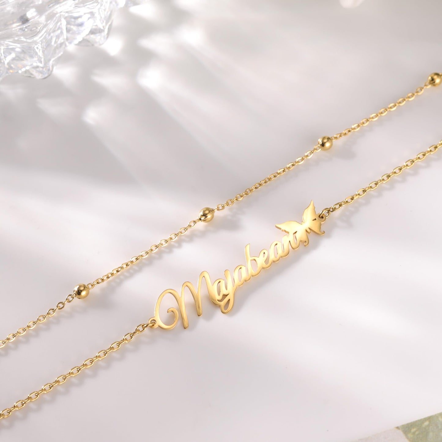 Custom Bracelet with Name 18K Gold Plated Personalized Name Ankle Bracelet Adjustable, Customized Beach Jewelry Gifts for Women Girlfriend