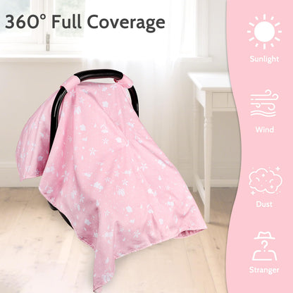 ManFaiSky Car Seat Cover Baby, Soft Carseat Covers Baby Girl, Multi-Use Nursing Cover & Infant Carseat Canopy, Pink