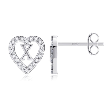 Anoup Heart Initial Stud Earrings - Gifts for Girls, Sterling Silver Post 14K Gold Plated All Over Hypoallergenic | CZ Simulated Diamond Stud Earrings | Birthday Gifts for Kids Toddlers Daughter