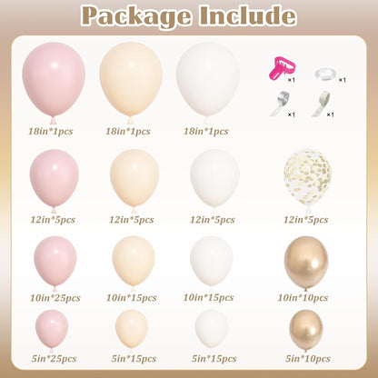 Ouddy Life 157 Pcs Boho Dusty Pink Balloons Arch Garland Kit, Blush Neutral Pink Sand White Metallic Gold Different Size Balloon for Girls Baby Shower Birthday Wedding Gender Reveal Party Decorations