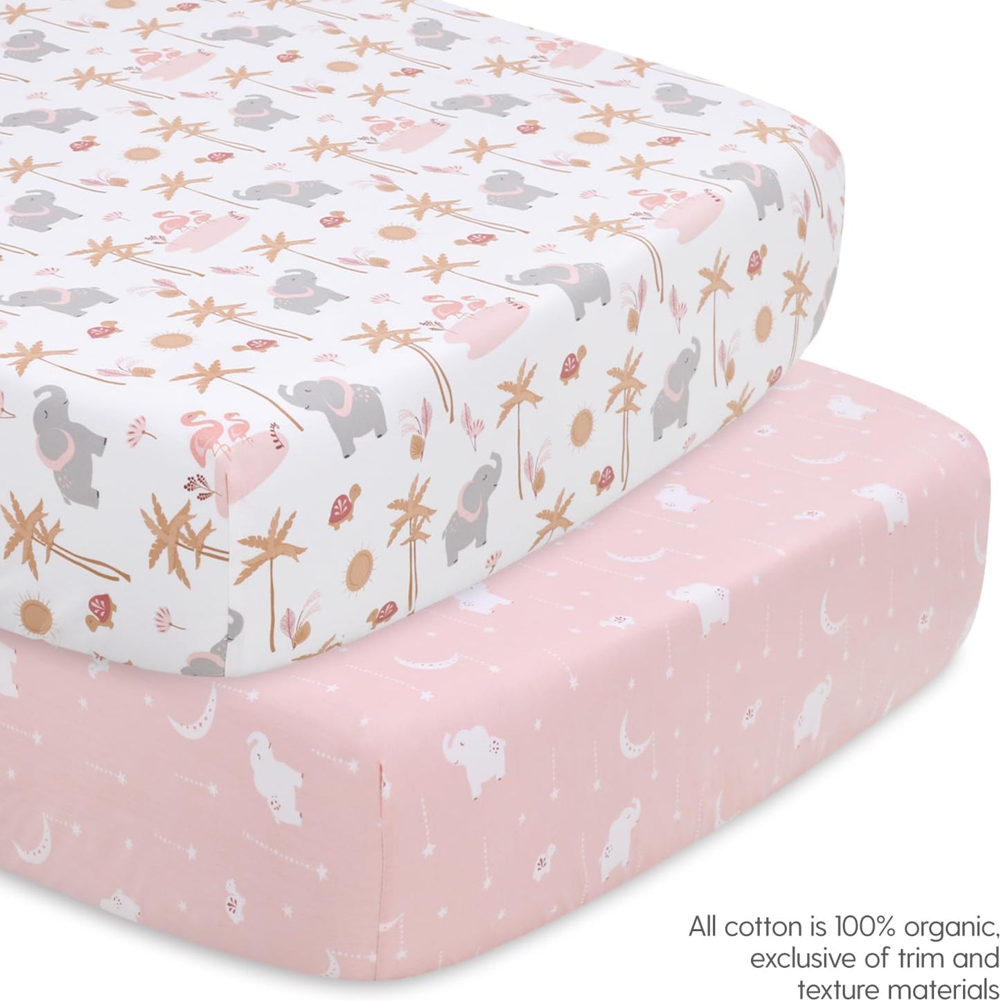 The Peanutshell 4 Piece Organic Cotton Baby Crib Bedding Set for Girls - Newborn, Infant & Toddler Nursery Bed Set Decor with Two Crib Sheets, Dust Ruffle Comforter - Safari Oasis