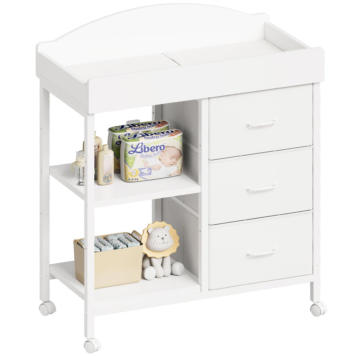 Changing Table Dresser, Baby Dresser with 3 Drawers and 2 Shelves, Multi-Functional Baby Changing Table with Pad, Classic Nursery Dresser, Diaper Changing Station for Children's Room, Black