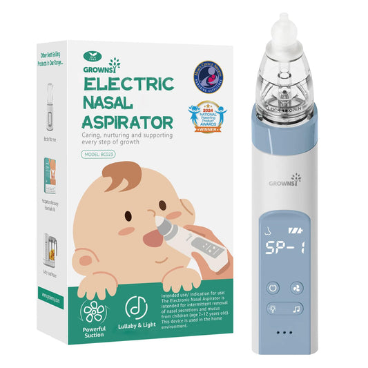 GROWNSY Nasal Aspirator for Baby, Electric Nose Aspirator for Toddler, Baby Nose Sucker, Automatic Nose Cleaner with 3 Silicone Tips, Adjustable Suction Level, Music and Light Soothing Function