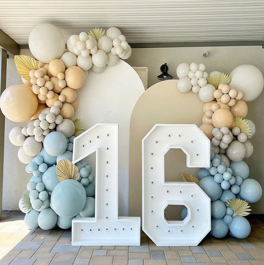 Dusty Blue Brown Balloon Garland Double Stuffed Blue Tan Balloons White Sand Grey Latex Balloons Neutral Balloon Arch Kit For Teddy Bear Baby Shower Boho Birthday Gender Reveal Party Decorations