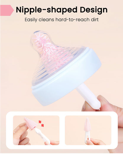 6-in-1 Travel Baby Bottle Brush Cleaning Kit, Travel Bottle Cleaner Kit with Silicone Bottle Brush, Nipple Brush, Straw Brush, Drying Rack, Dispenser, Organizer, Baby Travel Essential - Pink