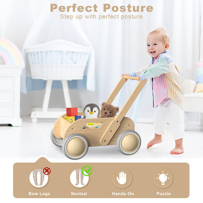 Wooden Baby Walker, Push and Pull Learning Walk Toys for Infants to Toddler, Walker with Wheels for Boys Girls, Gift for Birthday Christmas, Pink