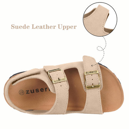 ZUSERIS Kids Toddler Sandals Boys Girls Cork Footbed Sandal Comfort Double Buckle Slip On Slippers with Adjustable Back Strap