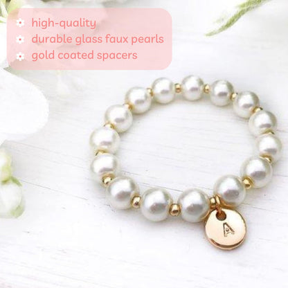Baby Girls Monogrammed Pearl Gold Stretch Bracelet
