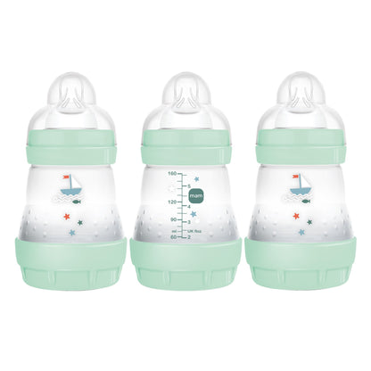 MAM Easy Start Anti-Colic Baby Bottles, Extra Slow Flow, Breastfeeding-Like Silicone Nipple Bottle, Reduces Colic, Gas, & Reflux, Easy-to-Clean, BPA-Free, Vented Baby Bottles for Newborns, 0-3 Months